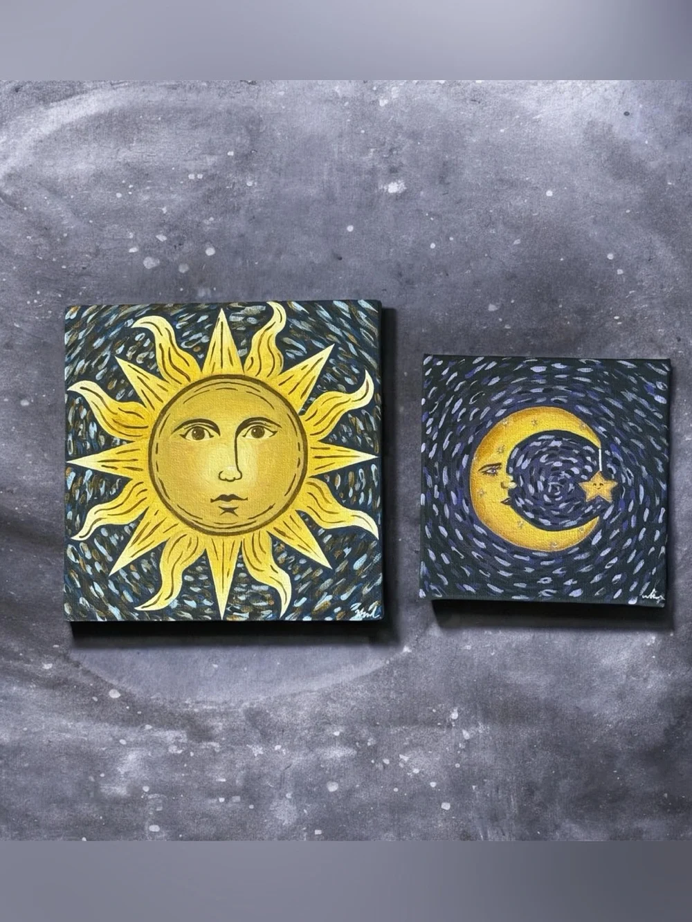 Sun & Moon Canvas Hand Painted Set!